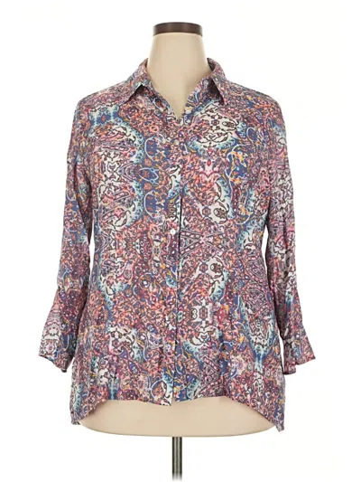 Pre-owned Notations 3/4 Sleeve Button Down Shirt In Purple