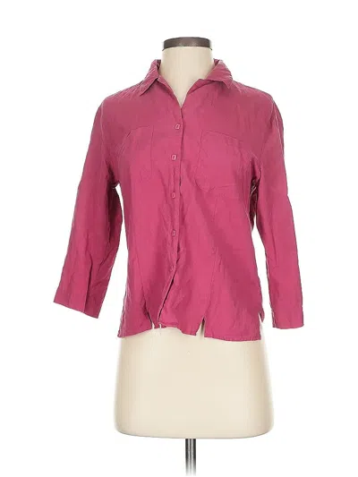 Pre-owned Notations 3/4 Sleeve Silk Top Burgundy Collared Neckline Tops
