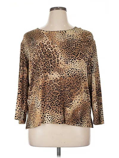 Pre-owned Notations 3/4 Sleeve Top Gold Animal Print Pattern Boatneck Tops