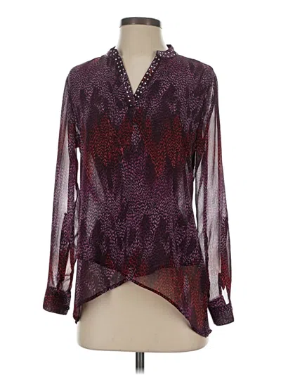 Pre-owned Notations Long Sleeve Blouse In Burgundy