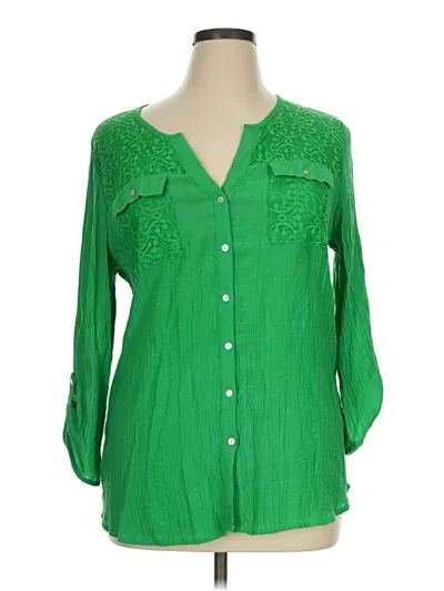 Pre-owned Notations Long Sleeve Blouse In Green