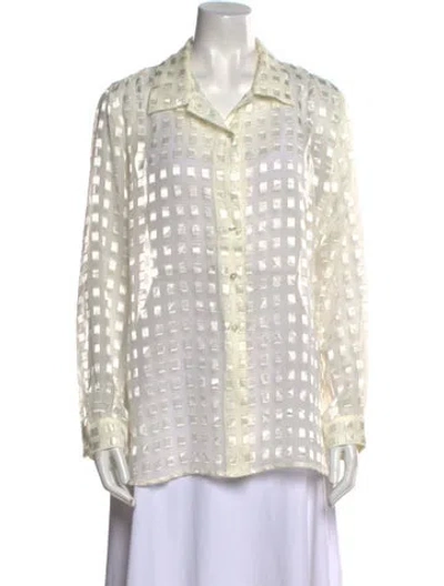 Pre-owned Notations Long Sleeve Button-up Top In White