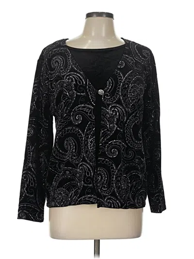 Pre-owned Notations Long Sleeve Top Black Plunge Neckline Tops