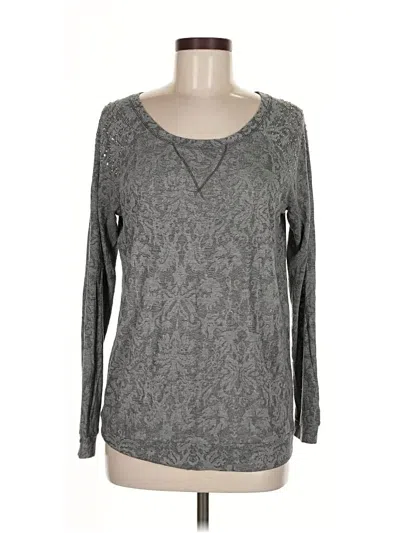 Pre-owned Notations Long Sleeve Top Gray Scoop Neck Tops