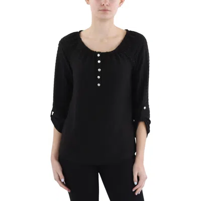 Notations Petites Womens Honeycomb Daytime Blouse In Black