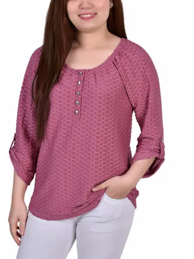 Notations Petites Womens Honeycomb Daytime Blouse In Pink