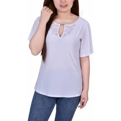 Notations Petites Womens Keyhole Boatneck Blouse In White