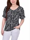 Notations Petites Womens Knit Printed Blouse In Black