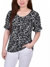 Notations Petites Womens Knit Printed Blouse In Multi