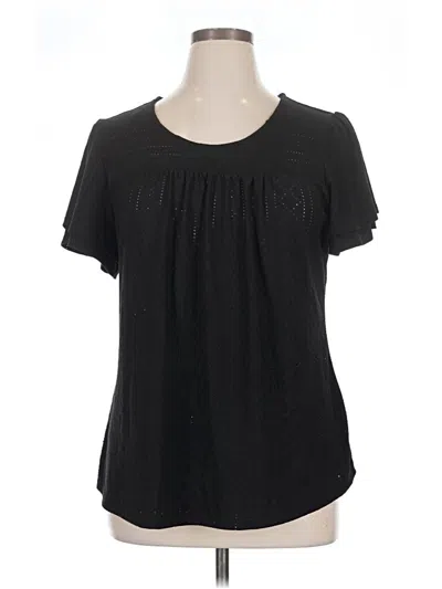 Pre-owned Notations Short Sleeve Top Black Keyhole Neckline Tops