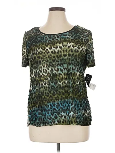 Pre-owned Notations Short Sleeve Top Green Animal Print Pattern Scoop Neck Tops