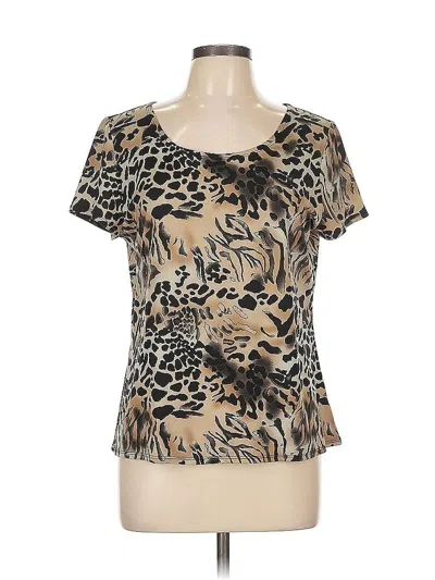 Pre-owned Notations Short Sleeve Top Tan Scoop Neck Tops In Brown