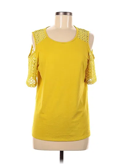Pre-owned Notations Short Sleeve Top Yellow Cold Shoulder Neckline Tops