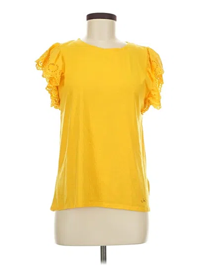 Pre-owned Notations Short Sleeve Top Yellow Ruffles Neckline Tops