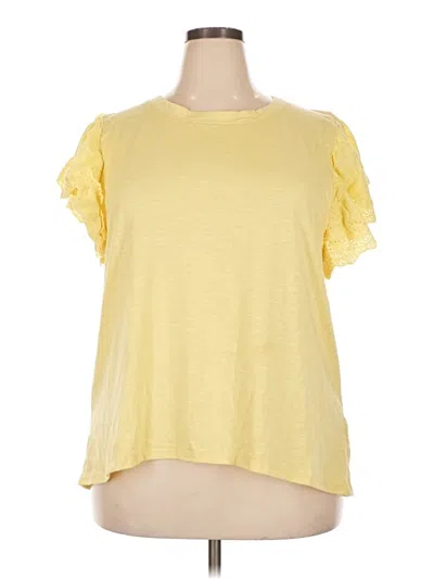 Pre-owned Notations Short Sleeve Top Yellow Ruffles Neckline Tops