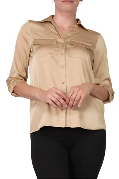 Notations Sleek Satin Blouse In Champagne In Brown