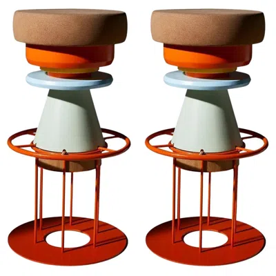 Pre-owned Note Design Studio Set Of 2 High Colorful Tembo Stool,  In Brown