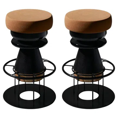 Pre-owned Note Design Studio Set Of 2 Medium Black Tembo Stool,