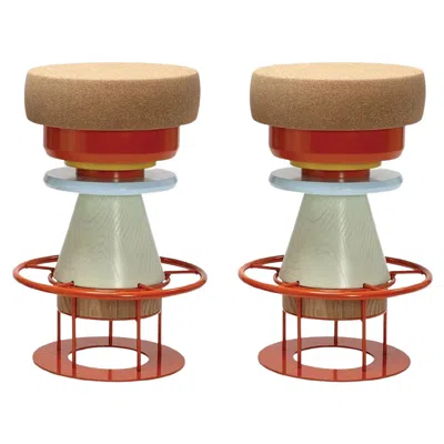 Pre-owned Note Design Studio Set Of 2 Medium Colorful Tembo Stool,  In Brown