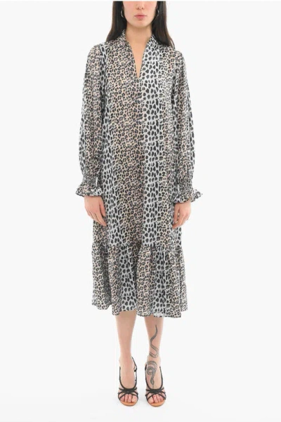 Notes Du Nord Animalier Print Claire Long Sleeved Dress In Black