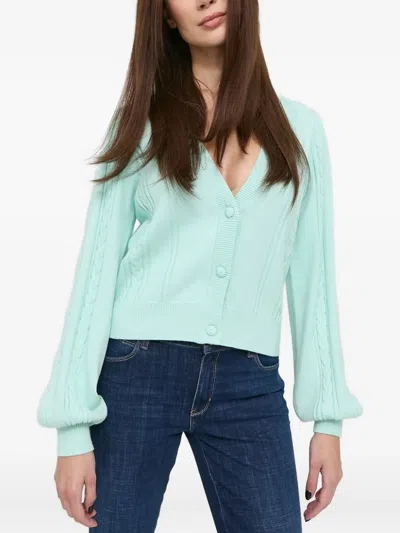 Notes Du Nord Cable-knit Balloon-sleeve Cardigan In Blue