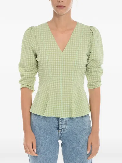 Notes Du Nord Emmi Seersucker V-neck Blouse In Green
