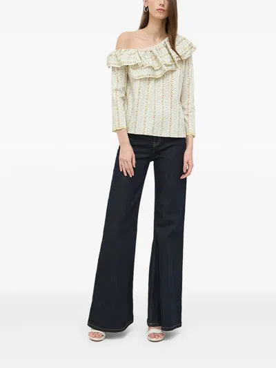 Notes Du Nord Floral-print Ruffled Top In Neutral