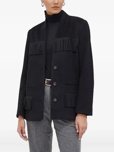 Notes Du Nord Fringe-detail Button-down Jacket In Black