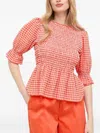 Notes Du Nord Gingham Smocked Top In Red