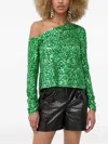 Notes Du Nord One-shoulder Sequin-embellished Blouse In Green