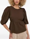 Notes Du Nord Puff-sleeve Peplum Top In Burgundy