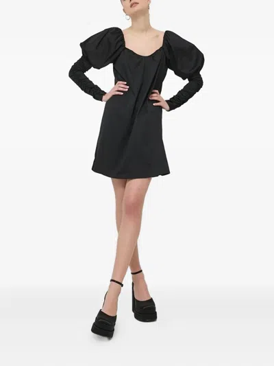Notes Du Nord Puff-sleeves Square-neck Mini Day Dress In Black