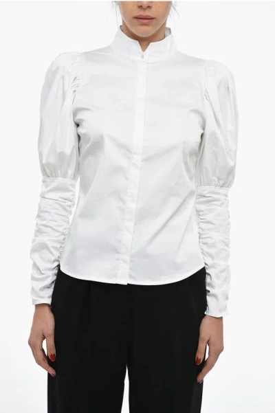 Notes Du Nord Ruched Sleeves Shirt With Korean Neck In White