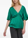 Notes Du Nord V-neck Gathered Blouse In Green