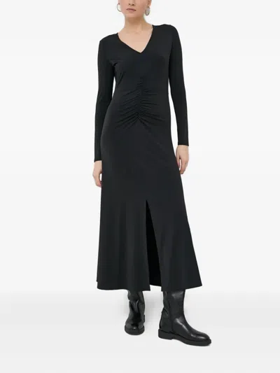 Notes Du Nord V-neck Long-sleeve Midi Dress In Black