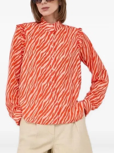 Notes Du Nord Zebra-print Ruffled Blouse In Orange