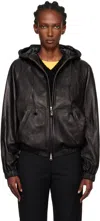 Nothing Written Black Hooded Leather Blouson Jacket In Black