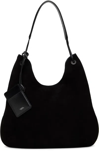 Nothing Written Black Medium Shoulder Bag In Black Suede