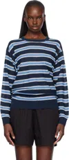 Nothing Written Blue Stripe Round Pullover Sweater In Blue
