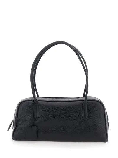 Nothing Written Bowling-shaped Leather Shoulder Handbag With Leather Handles, 30 X 20 X 10 Cm In Black