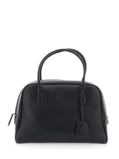 Nothing Written Leather Handbag With Leather Handles, Front Pocket & Zip Main Compartment (30 X 20 X In Black