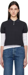 Nothing Written Navy Cotton Knit Polo In Navy
