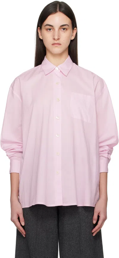 Nothing Written Pink Timon Striped Cotton Shirt In Pastel Pink