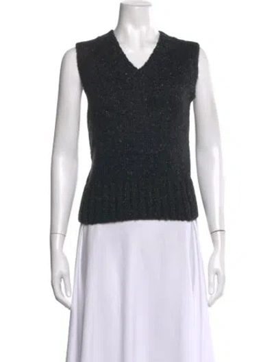 Pre-owned Nothing Written Tweed Pattern V-neck Sweater In Black
