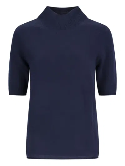 Notshy Madeleine High-neck Short-sleeve Top In Blue