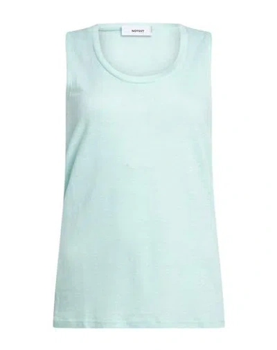 Notshy Woman Tank Top Light Green Size S Linen In Blue