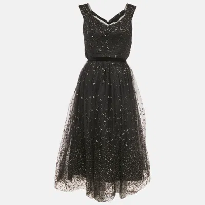 Pre-owned Notte By Marchesa Black Glitter Tulle Off Shoulder Gown M