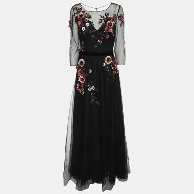 Pre-owned Notte By Marchesa Black Mesh Embellished Maxi Dress S