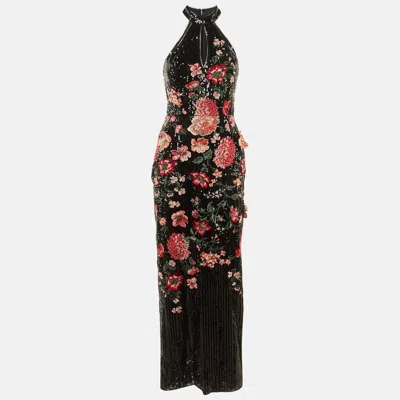 Pre-owned Notte By Marchesa Black Sequin Embroidered Halter Neck Gown S