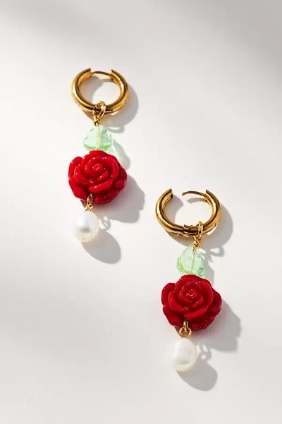 Notte Jewelry Pearly Lucky Rose Huggie Hoop Earrings In Gold